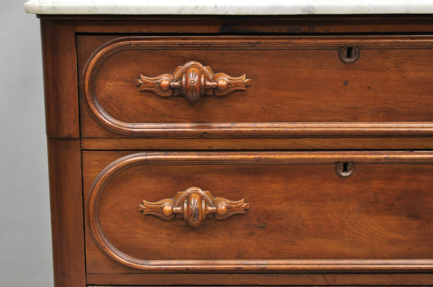 Antique Eastlake Victorian Carved Walnut Marble Top Washstand Dresser w/ Mirror