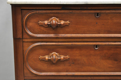 Antique Eastlake Victorian Carved Walnut Marble Top Washstand Dresser w/ Mirror