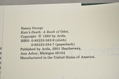 Kate's Death: Poems by Emery George 1980 Ardis Hardcover Book NOS