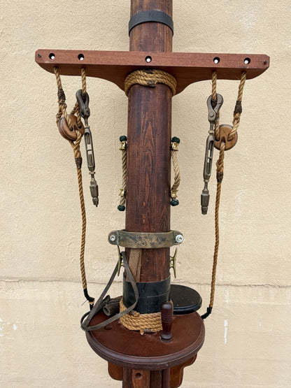 Vintage Custom Nautical Wood 95" Ship Mast Mancave Bar Island w Pulley & Ropes