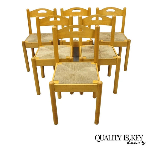 Mid Century Modern Birch Maple Bentwood Woven Rush Dining Chairs - Set of 6