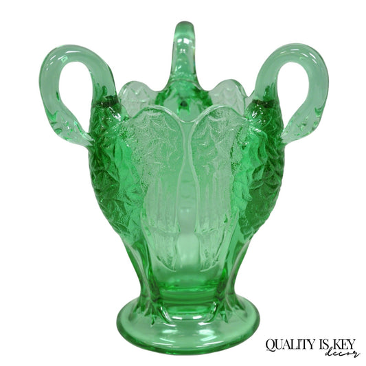Vintage Imperial Glass Co. Carnival Glass Emerald Green 3 Headed Swan Crane Vase