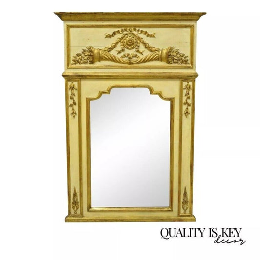 Antique Italian Neoclassical Gold Giltwood Large 58x40 Trumeau Wall Mirror