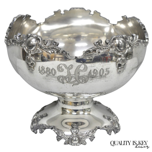 Antique Victorian Silver Plated "1880 H 1905" Monogram Pedestal Fruit Bowl
