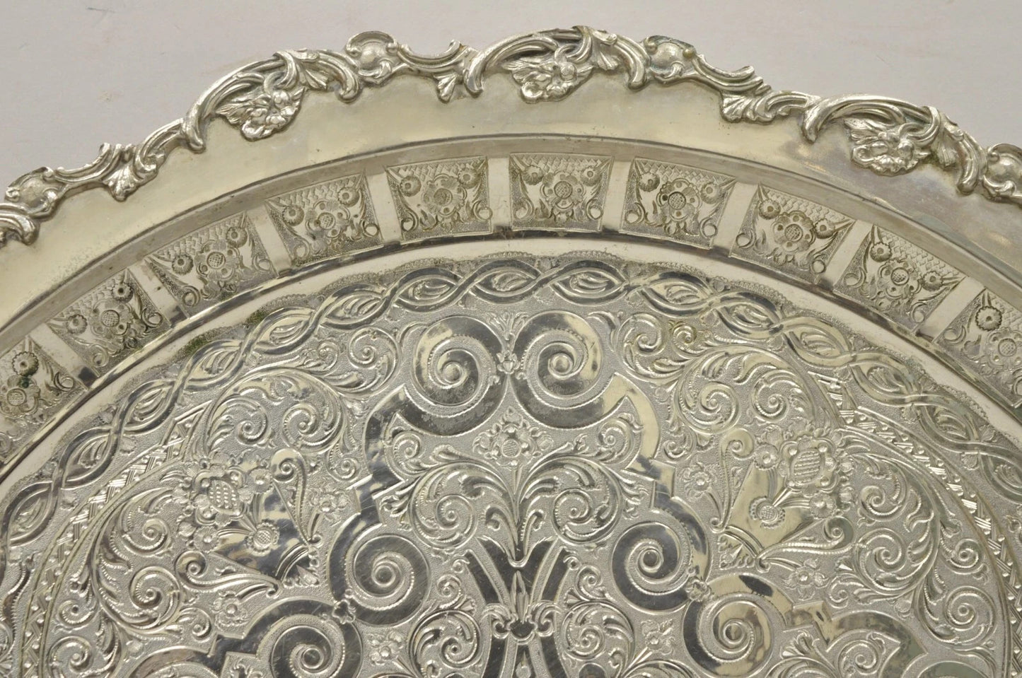 Large Victorian Style Oval Silver Plated Serving Platter Tray Raised on Feet