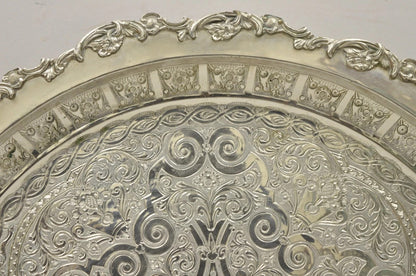 Large Victorian Style Oval Silver Plated Serving Platter Tray Raised on Feet