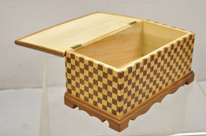 Arts & Crafts Mahogany Wood Checkerboard Inlay Handmade Trinket Jewelry Box