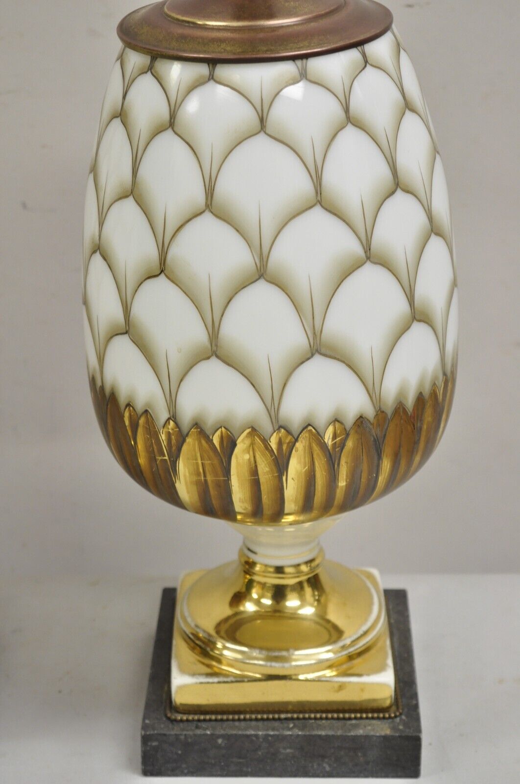 Vintage Italian Hollywood Regency Hand Painted Glass Pineapple Table Lamp - Pair