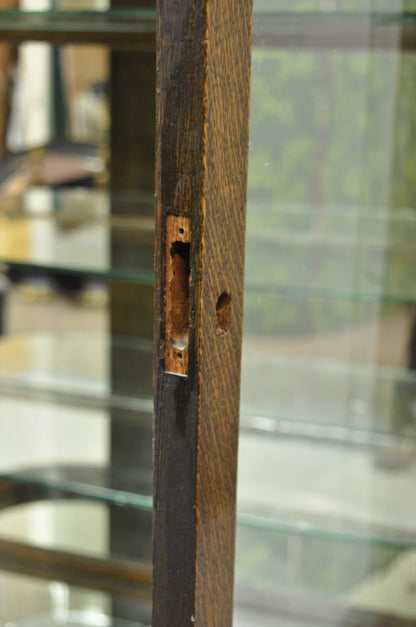 Antique American Empire Tiger Oak Curved Glass China Cabinet w/ Carved Griffins