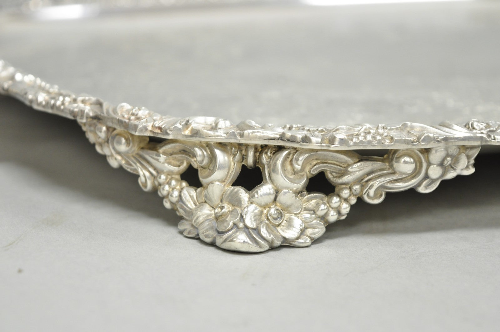 Antique E.G. Webster & Son Victorian Silver Plated Floral Repousse Serving Tray