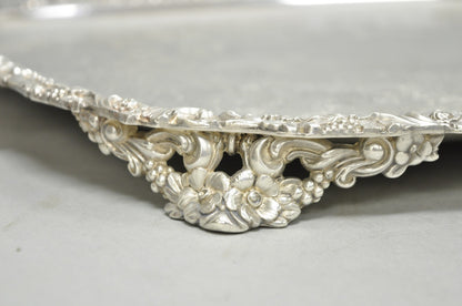 Antique E.G. Webster & Son Victorian Silver Plated Floral Repousse Serving Tray