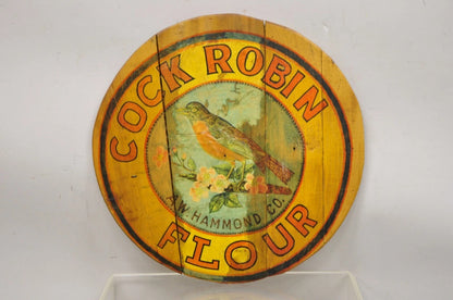 Vintage Cock Robin Flour AW Hammond Co Round Wood Advertisement Plaque