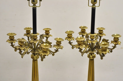 Antique Gothic French Empire Renaissance Bronze Candelabra Table Lamps - a Pair