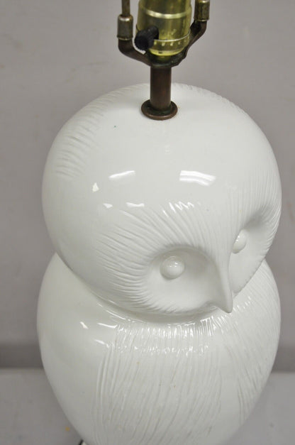 Vintage Mid Century Modern White Ceramic Porcelain Owl Form Table Lamp