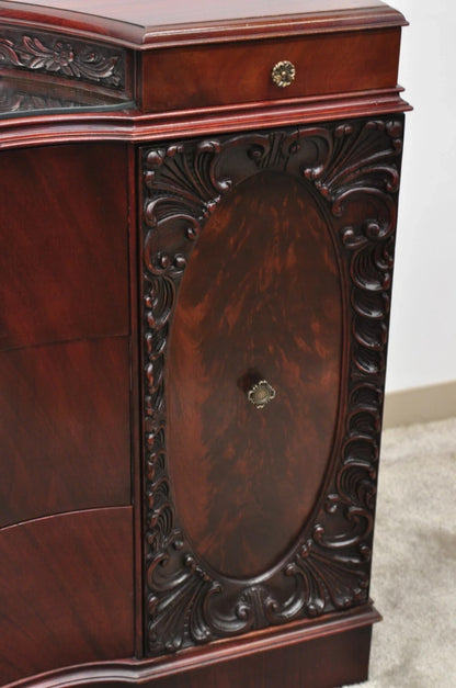 Vintage Chinese Chippendale Mahogany Serpentine Triple Dresser Credenza w Mirror