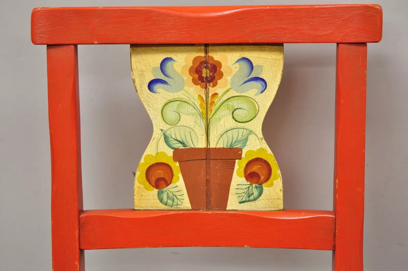 Vintage Colonial Hand Painted Flower Red Wooden Side Chairs by Gimble's - a Pair