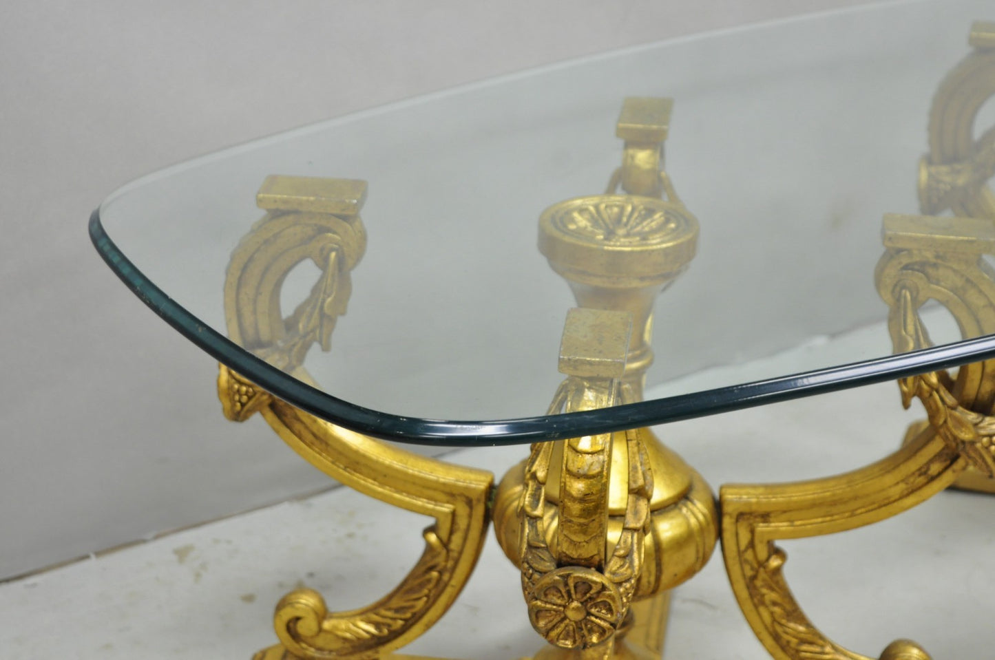 Vintage Italian Hollywood Regency Gold Gilt Metal Double Pedestal Coffee Table