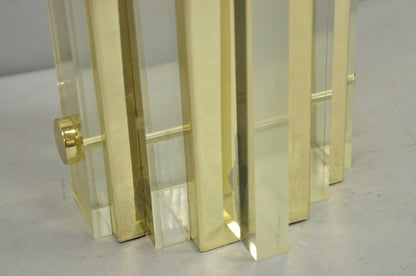 Vintage Mid Century Modern Lucite & Brass Cityscape Skyscraper Table Lamp