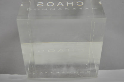 Donna Karan "Chaos" Heavy Acrylic Lucite Cube Perfume Retail Pedestal Display