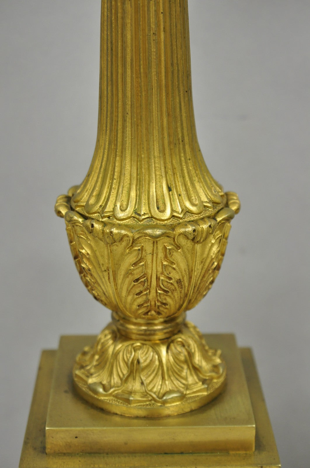 Antique French Empire Neoclassical Bronze Candlestick Column Table Lamps a Pair