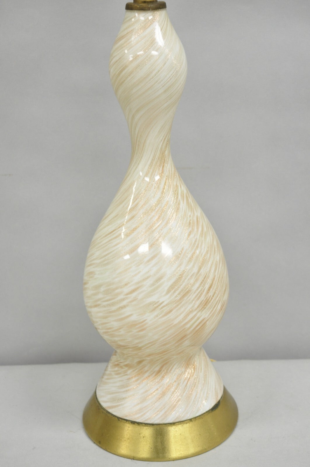 Vintage Mid Century Modern Italian Glass Murano Swirl Table Lamp w/ Gold Flecks