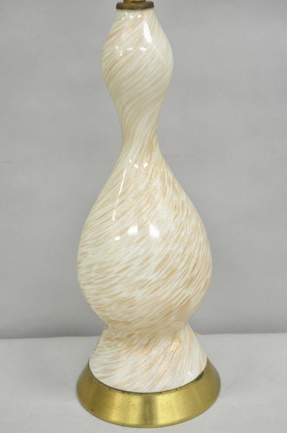 Vintage Mid Century Modern Italian Glass Murano Swirl Table Lamp w/ Gold Flecks