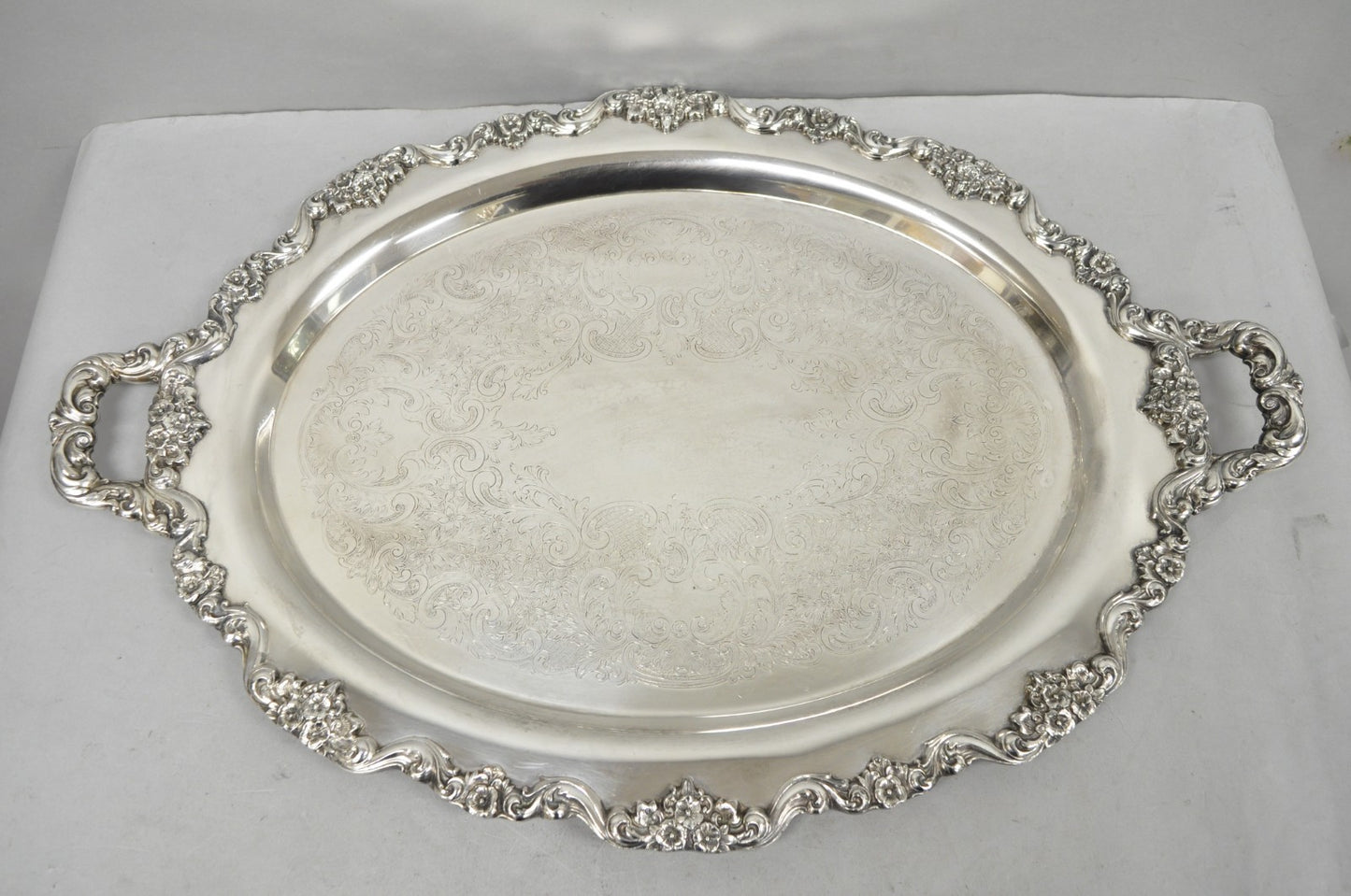 Vintage Poole 400 Lancaster Rose Oval Silver Plated Bar Serving Platter Tray