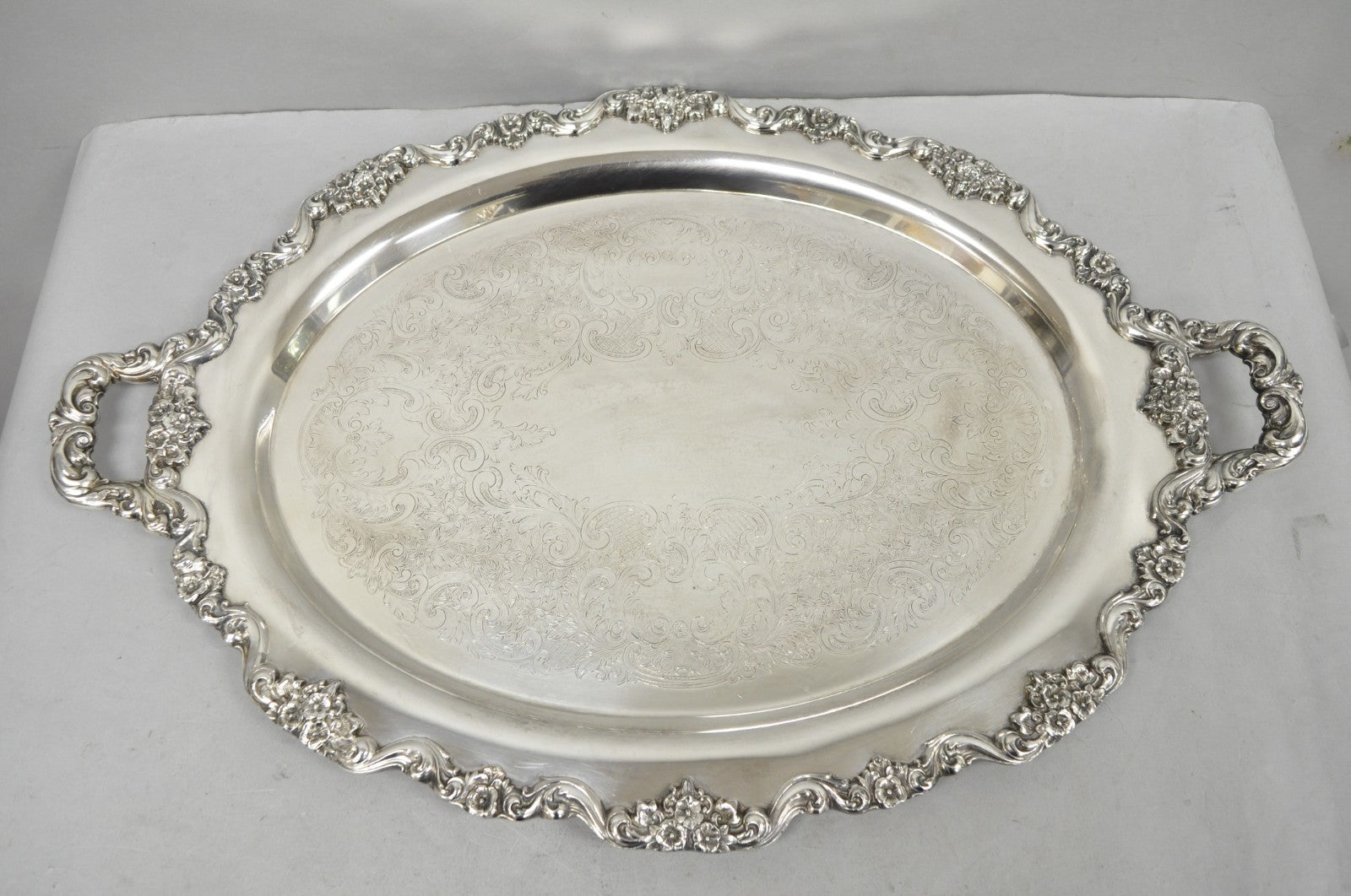 Vintage Poole 400 Lancaster Rose Oval Silver Plated Bar Serving Platter Tray