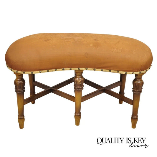 Antique Joerns Bros French Provincial Kidney Bean 6 Leg Vanity Bench Stool