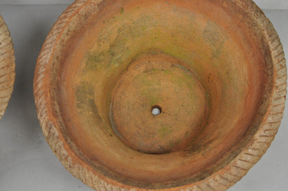 Vintage Carbone Terracotta Pottery Basket Weave 16" Garden Planter Pot - a Pair