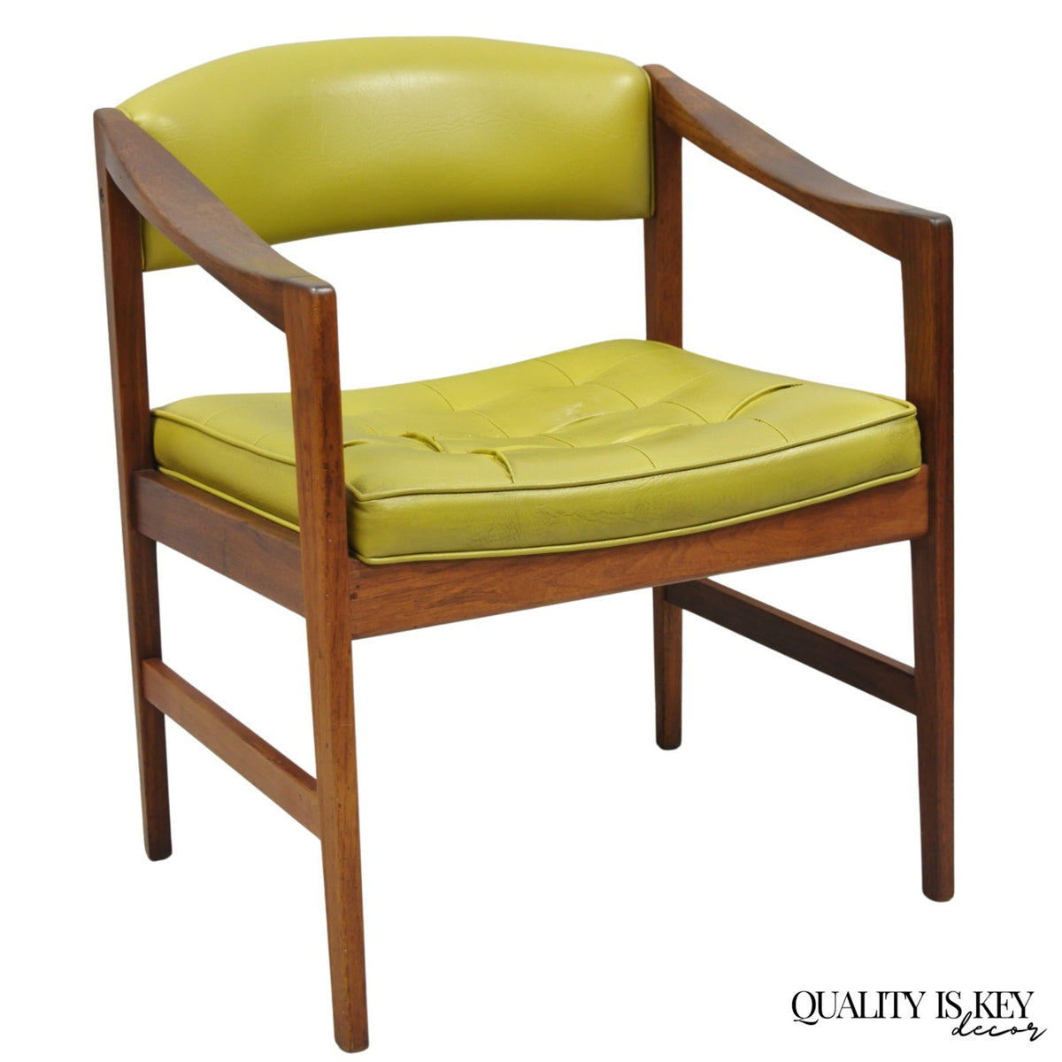 Vintage Ray Zimmerman for DUX Sculpted Walnut Green Vinyl Club Lounge Arm Chair