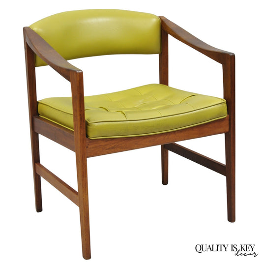 Vintage Ray Zimmerman for DUX Sculpted Walnut Green Vinyl Club Lounge Arm Chair