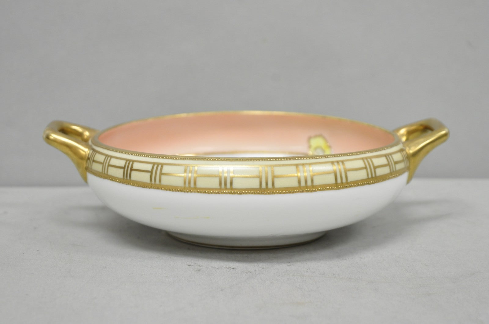 Antique Nippon Morimora Hand Painted Flowers & Ducks Coral Porcelain Bowl (B)