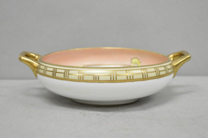 Antique Nippon Morimora Hand Painted Flowers & Ducks Coral Porcelain Bowl (B)