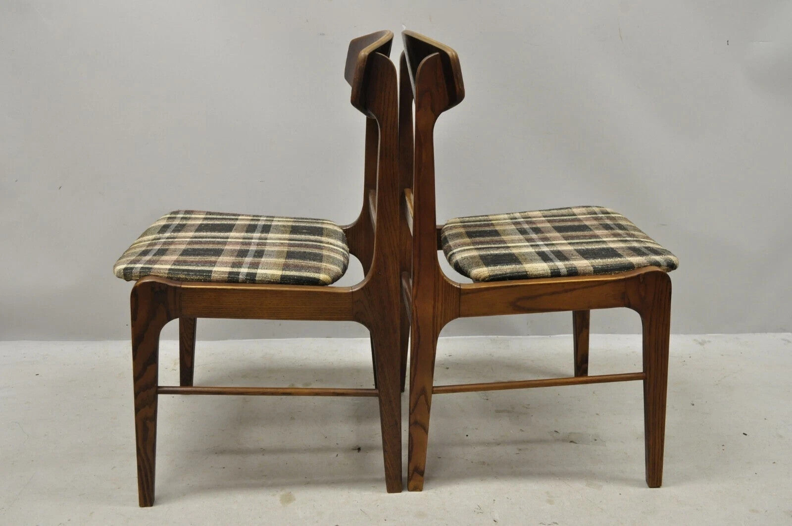 Vintage Mid Century Modern Walnut & Oak Sculptural Dining Side Chairs - a Pair