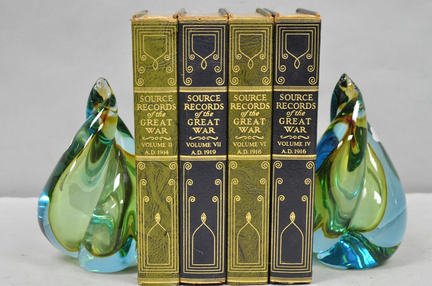 Mid Century Modern Alfredo Barbini Murano Italy Blue Art Glass Flame Bookends