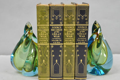 Mid Century Modern Alfredo Barbini Murano Italy Blue Art Glass Flame Bookends