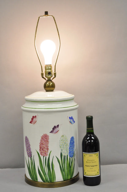Paul Hanson French Country Porcelain Jardiniere Butterfly & Flower Table Lamp