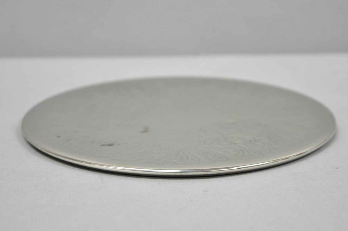 Vintage Mid Century Silver Plated 8" Round Leafy Scroll Design Pot Trivet