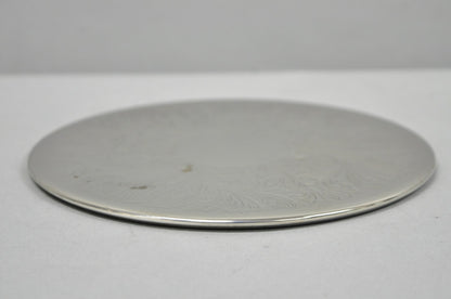 Vintage Mid Century Silver Plated 8" Round Leafy Scroll Design Pot Trivet