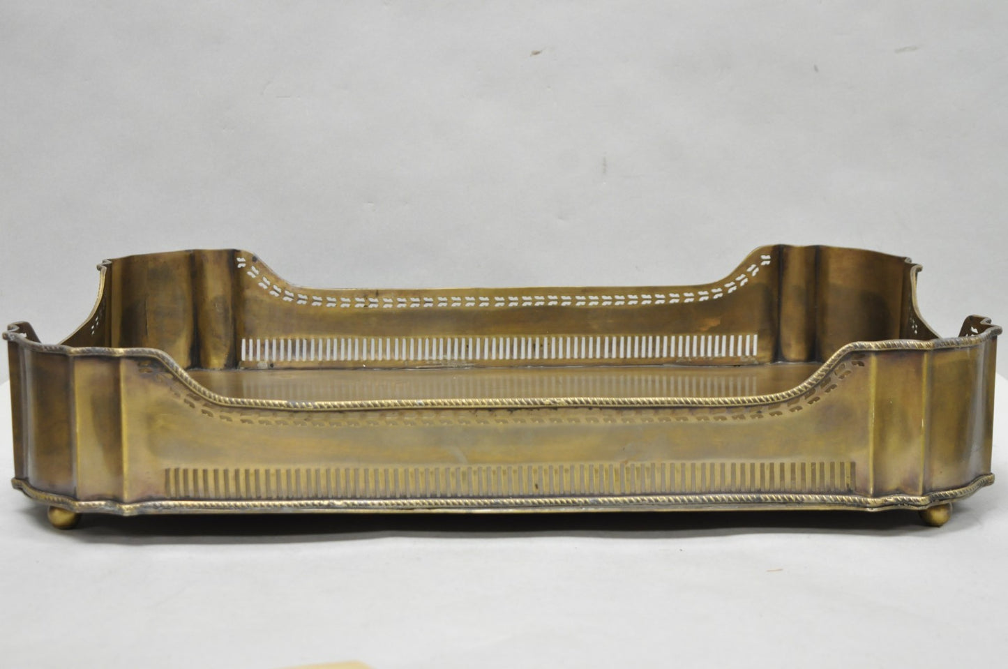 Contemporary Large Burnished Brass Serving Platter Butlers Bar Tray on Feet