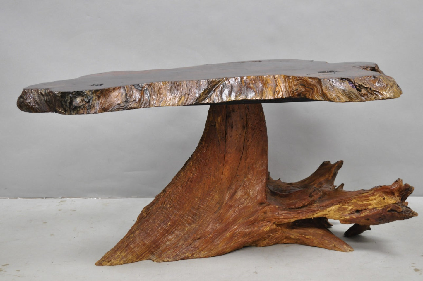 Vintage Mid Century Modern Burl Wood Slab Driftwood Sculptural Coffee Table