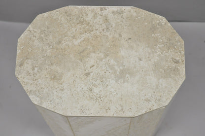 Vintage Postmodern Travertine Stone Small 20" Modern Pedestal Stand Side Table