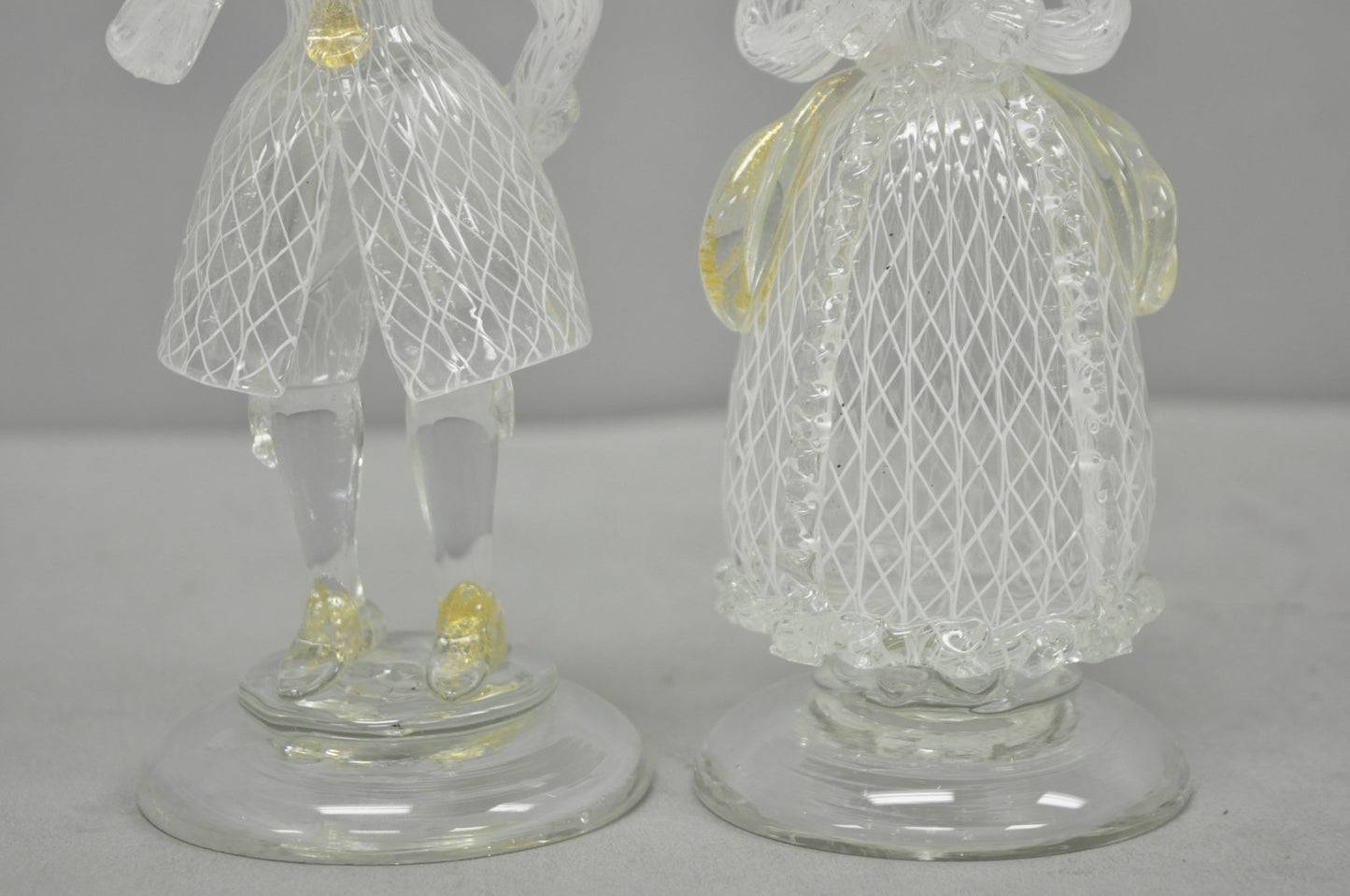 Vintage Italian Murano Latticino & Gold Leaf Art Glass Male & Female Figure Pair