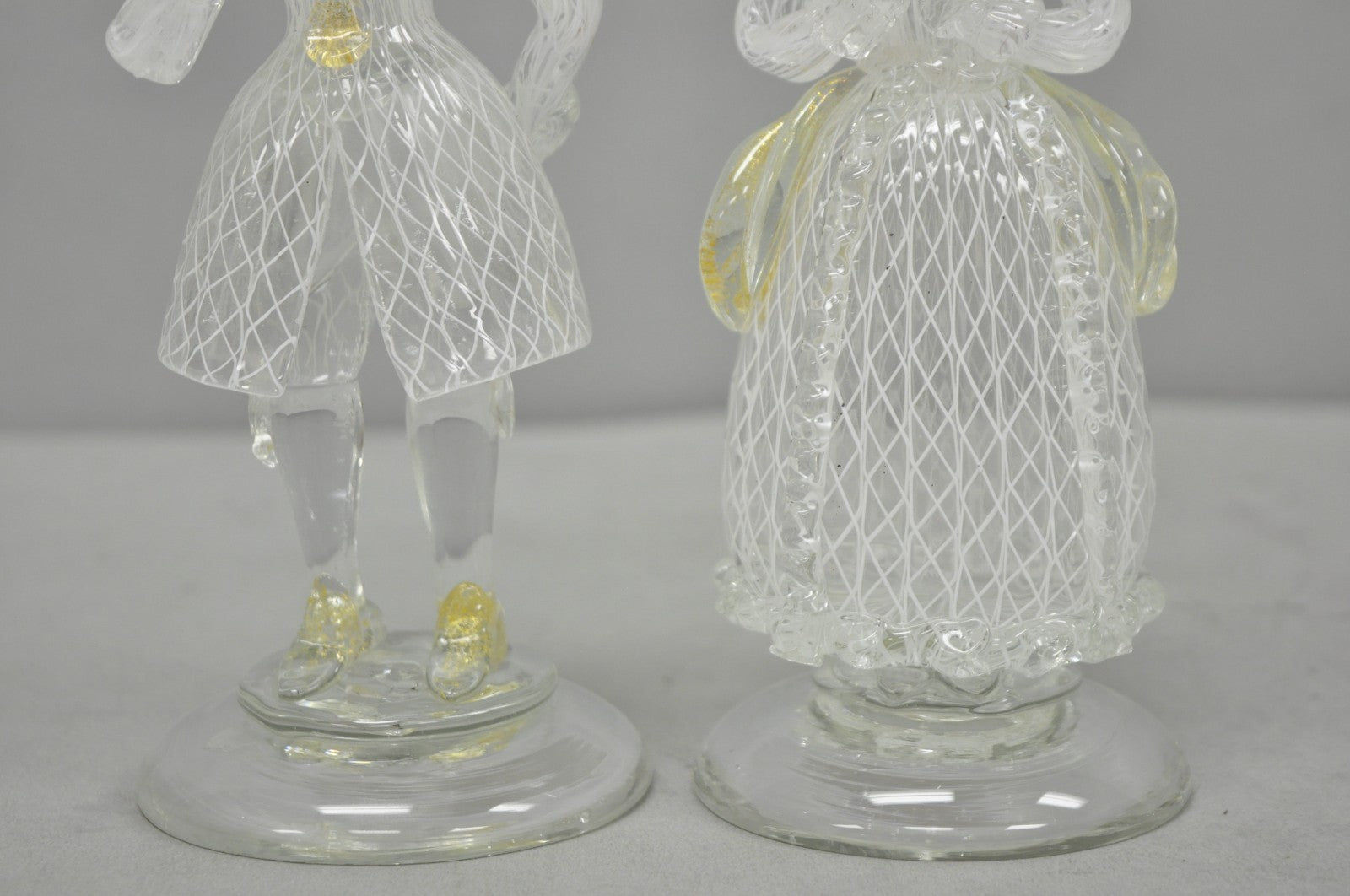 Vintage Italian Murano Latticino & Gold Leaf Art Glass Male & Female Figure Pair