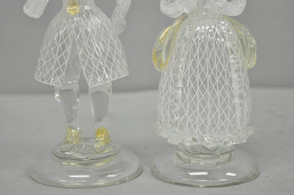 Vintage Italian Murano Latticino & Gold Leaf Art Glass Male & Female Figure Pair