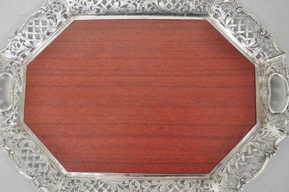 Vintage Victorian Melamine & Silver Plated Faux Wood Bar Liquor Serving Tray