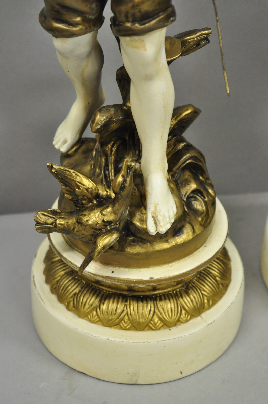 Antique French Victorian Moreau Figural Metal Boy and Girl Table Lamps - a Pair