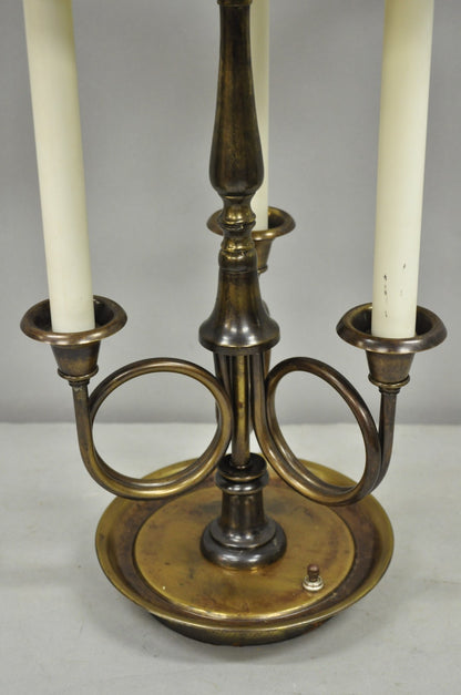 Frederick Cooper Brass Bouillotte Trumpet Arm Table Lamp w/ Green Tole Shade