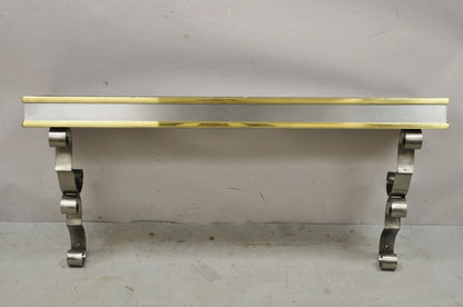 Vintage Italian Regency Steel & Brass Slate Top Wall Mounted Hall Console Table